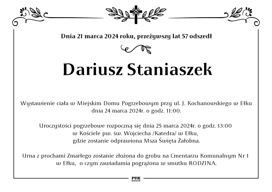 Dariusz Staniaszek - nekrolog